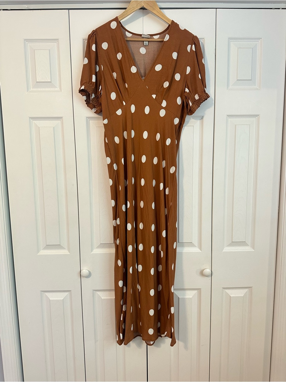 a new day Rust Brown Maxi Dress with White Polka Dots